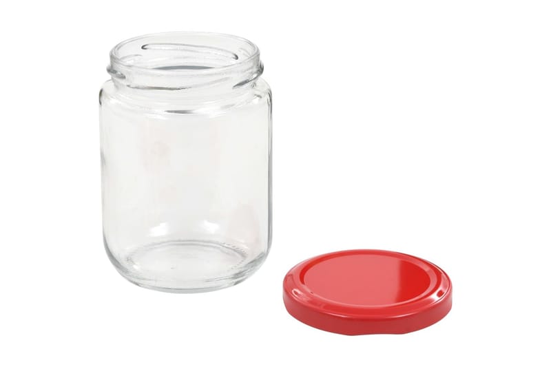 Syltburkar i glas med röda lock 48 st 230 ml - Röd - Förvaring - Småförvaring - Förvaringsburk