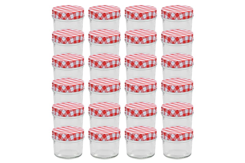 Syltburkar i glas med vita och röda lock 24 st 110 ml - Röd - Förvaringsburk - Småförvaring - Flaskor & burkar