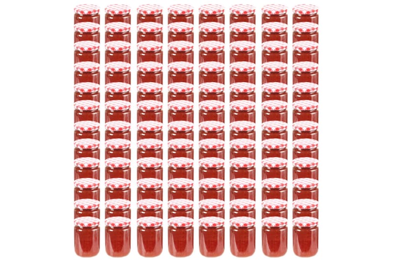 Syltburkar i glas med vita och röda lock 96 st 230 ml - Röd - Förvaringsburk - Småförvaring - Flaskor & burkar