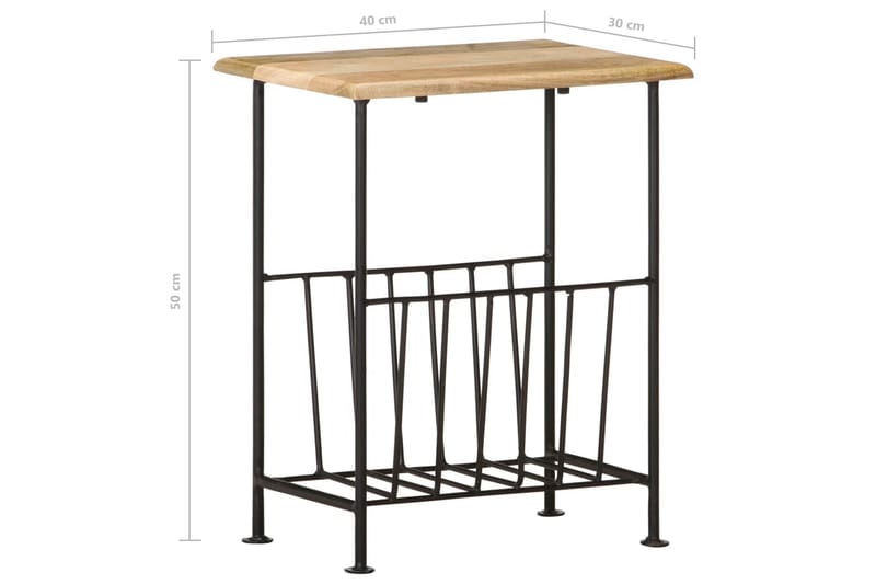 Tidningsställ 40x30x50 cm massivt mangoträ och stål - Svart - Förvaring - Småförvaring