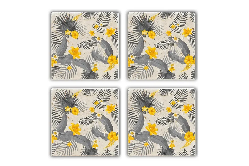 Glasunderlägg 4-pack, Gul/Grå