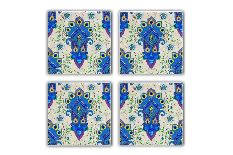 Glasunderlägg 4-pack, Blå/Flerfärgad