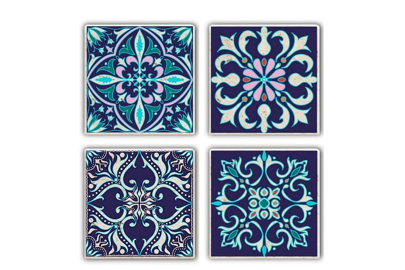 Glasunderlägg 4-pack - Mörkblå/Flerfärgad - Inredning - Bordsdekoration - Glasunderlägg