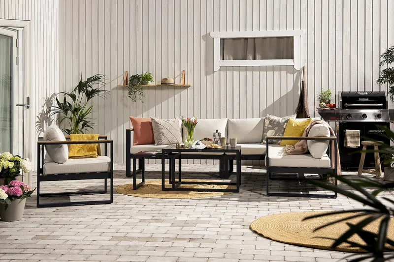 Aspvik Loungegrupp - Svart / Beiga dynor - Trädgård & spabad - Utemiljö - Altan & terrass - Altanmöbler