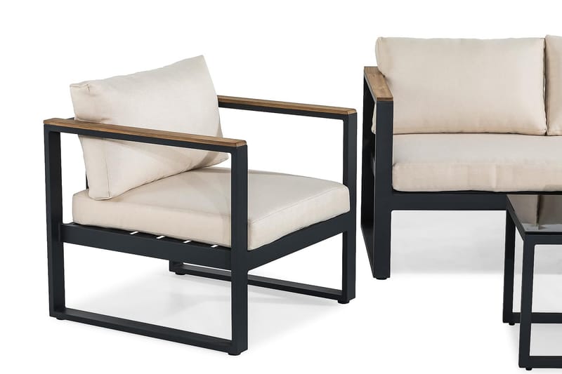 Aspvik Loungegrupp - Svart / Beiga dynor - Trädgård & spabad - Utemiljö - Altan & terrass - Altanmöbler