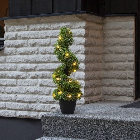 Dekorationsträd Jul Buxbom 65 cm 20 ljus Varmvit - Grön / Svart - Inredning - Konstgjorda växter & plastväxter