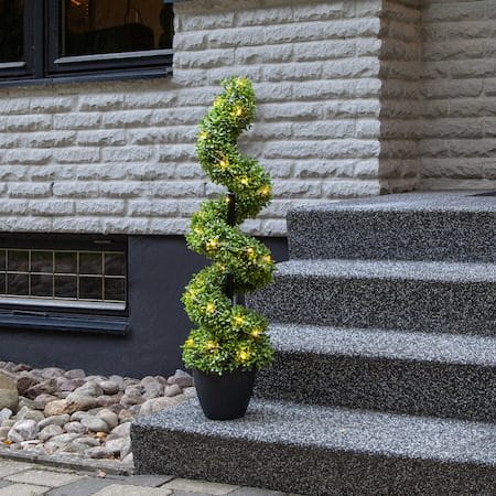 Dekorationsträd Jul Buxbom 90 cm 30 ljus Varmvit - Grön / Svart - Inredning - Konstgjorda växter & plastväxter