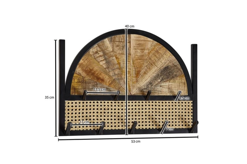 Kapprum Wohnling Väggmonterad klädhängare i massivt mangoträ 2-radig metallkrokslåda pulverlackerad - Förvaring - Klädförvaring - Klädhängare