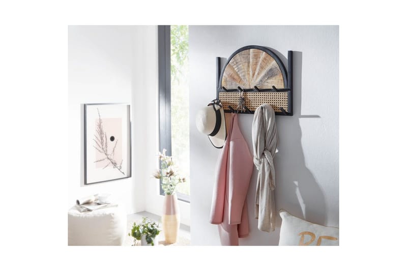 Kapprum Wohnling Väggmonterad klädhängare i massivt mangoträ 2-radig metallkrokslåda pulverlackerad - Förvaring - Klädförvaring - Klädhängare