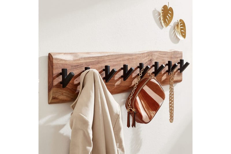 Kapprum Wohnling Väggmonterad klädhängare med 8 metallkrokar, knuttigt massivt trä - Förvaring - Klädförvaring - Klädhängare