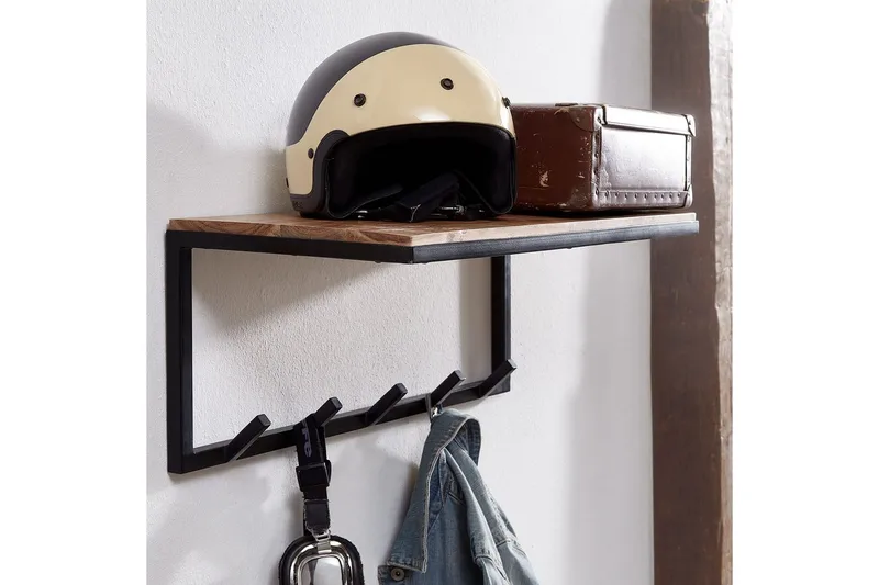 Vägghylla Wohnling Väggmonterad klädhängare i massivt trä och metall 70 cm industriell - Förvaring - Klädförvaring - Klädhängare