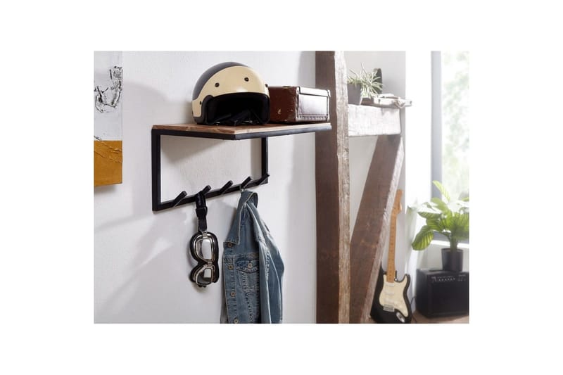 Vägghylla Wohnling Väggmonterad klädhängare i massivt trä och metall 70 cm industriell - Förvaring - Klädförvaring - Klädhängare