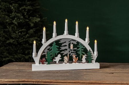 Adventsljusstake Forest Friends 45x33 cm 7 ljus Batteridriven - Vit / Grön / Brun - Inredning - Julpynt & helgdekoration - Julpynt & juldekoration