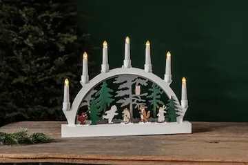 Adventsljusstake Forest Friends 45x33 cm 7 ljus Batteridriven - Vit / Grön / Brun - Inredning - Julpynt & helgdekoration - Julpynt & juldekoration