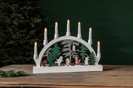 Adventsljusstake Forest Friends 45x33 cm 7 ljus Batteridriven - Vit / Grön / Brun - Inredning - Julpynt & helgdekoration - Julpynt & juldekoration