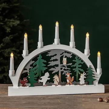 Adventsljusstake Forest Friends 45x33 cm 7 ljus Batteridriven - Vit / Grön / Brun - Inredning - Julpynt & helgdekoration - Julpynt & juldekoration