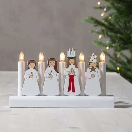 Adventsljusstake Julia Lucia 28x15 cm 5 ljus E10 - Vit - Inredning - Julpynt & helgdekoration - Julpynt & juldekoration