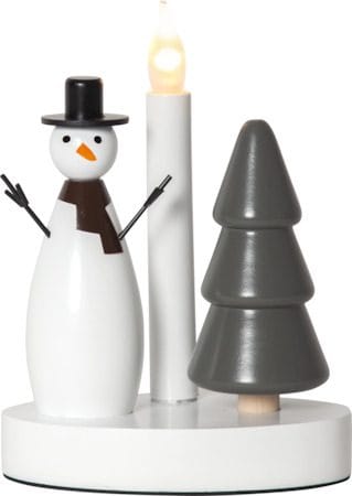 Christmas Joy Snögubbe 16 cm - Rund Ljusstake i Trä, Vit