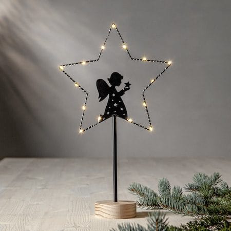 Glimta Inomhusdekoration belysning 25 cm - svart med naturfärgad träbas - Inredning - Julpynt & helgdekoration - Julpynt & juldekoration
