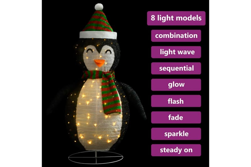 Dekorativ pingvin med LED lyxigt tyg 60 cm - Svart - Julängel & julfigur - Julpynt & juldekoration