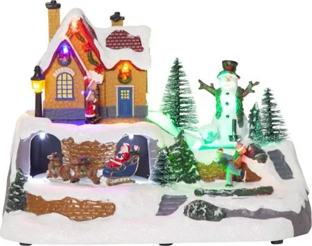 Juldekoration Winterville Roterande Julby 23,5x17 cm, Flerfärgad