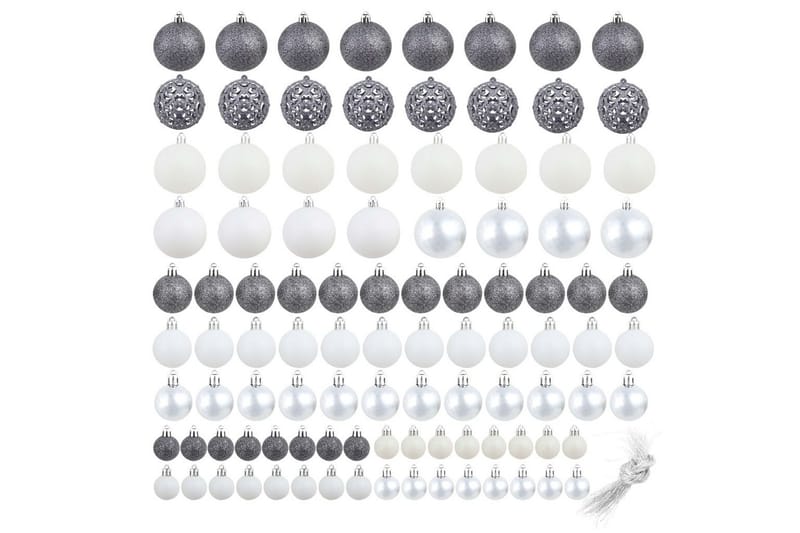 Julgranskulor 100 delar set 3/4/6 cm vit/grå - Vit/Grå - Julpynt & juldekoration - Julgranspynt & julgranskulor