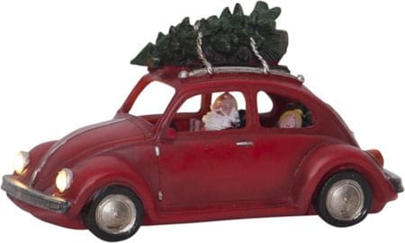Merryville Juldekoration Tomte med Bil 25,5x14,5 cm LED, Röd|Grön