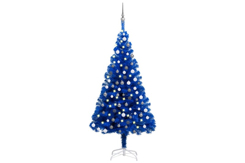 Plastgran med LED och julgranskulor blå 180 cm PVC - Inredning - Julpynt & helgdekoration - Julpynt & juldekoration - Plastgran