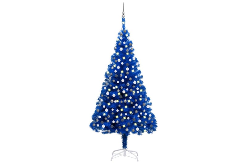 Plastgran med LED och julgranskulor blå 210 cm PVC - Plastgran