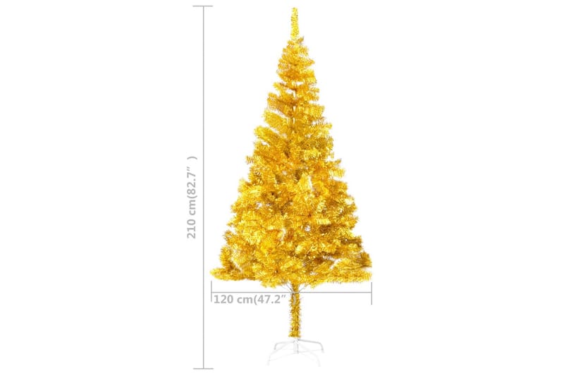 Plastgran med LED och julgranskulor guld 210 cm PET - Plastgran