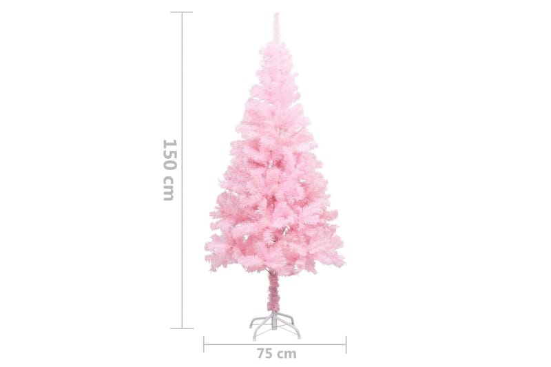 Plastgran med LED och julgranskulor rosa 150 cm PVC - Plastgran