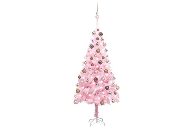 Plastgran med LED och julgranskulor rosa 150 cm PVC - Plastgran