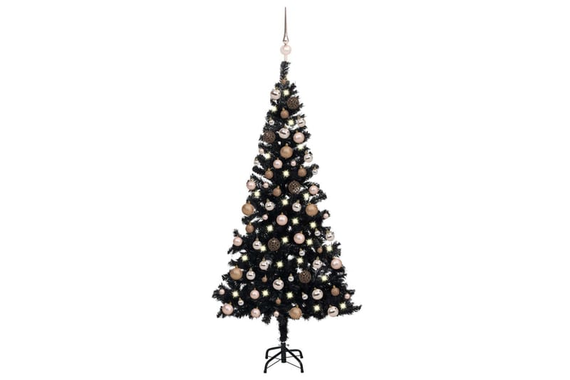Plastgran med LED och julgranskulor svart 120 cm PVC - Plastgran