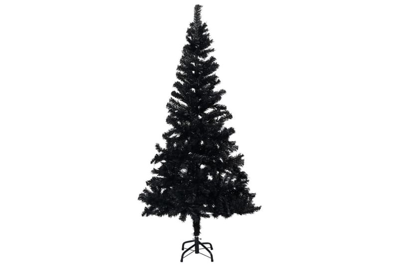 Plastgran med LED och julgranskulor svart 150 cm PVC - Plastgran
