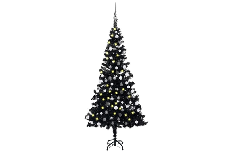 Plastgran med LED och julgranskulor svart 150 cm PVC - Inredning - Julpynt & helgdekoration - Julpynt & juldekoration - Plastgran