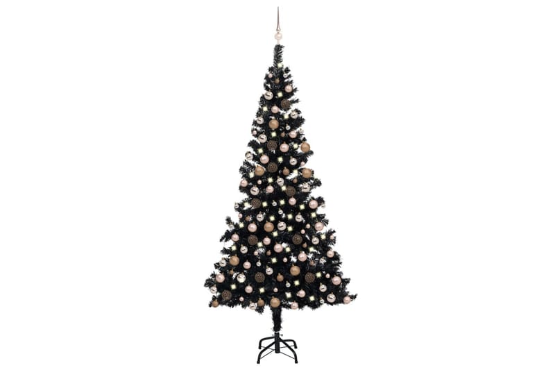Plastgran med LED och julgranskulor svart 210 cm PVC - Plastgran
