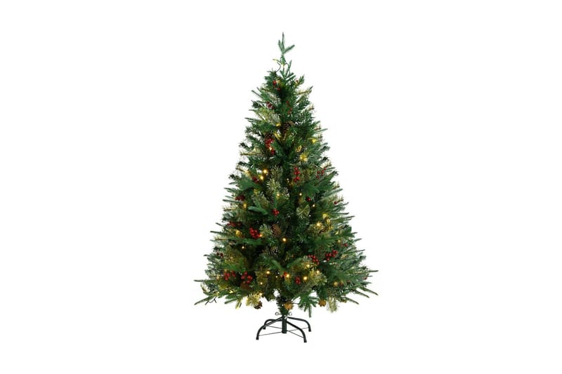 Plastgran med ljusslinga och kottar grön 150 cm PVC&PE - Inredning - Julpynt & helgdekoration - Julpynt & juldekoration - Plastgran