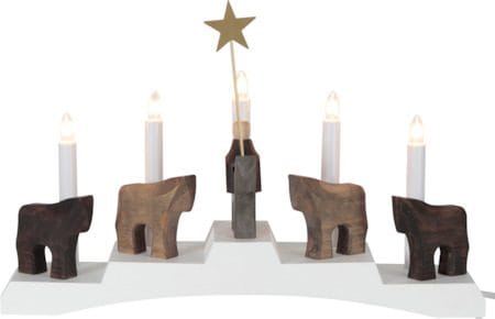 Ljusstake Staffans Fålar 45x29 cm Trä 5 ljus E10 - Vit / Brun - Inredning - Julpynt & helgdekoration - Julpynt & juldekoration