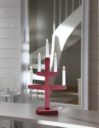 Trapp Adventsljusstake 24 cm - Elljusstake i Trä för Fönster - Röd - Inredning - Julpynt & helgdekoration - Julpynt & juldekoration