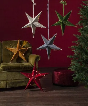 Velvet Adventsstjärna Batteri LED 60 cm - Jullampa papper sammet - Grå - Inredning - Julpynt & helgdekoration - Julpynt & juldekoration