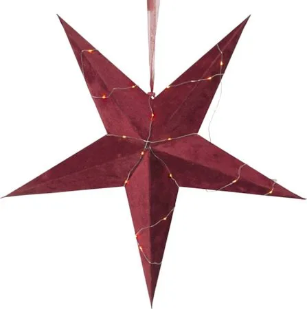 Velvet Adventsstjärna Batteri LED 60 cm - Jullampa papper sammet, Röd