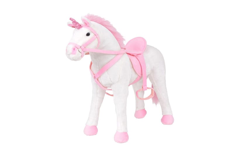 Stående leksaksenhörning plysch vit och rosa XXL - Vit - Mjukleksaker & gosedjur
