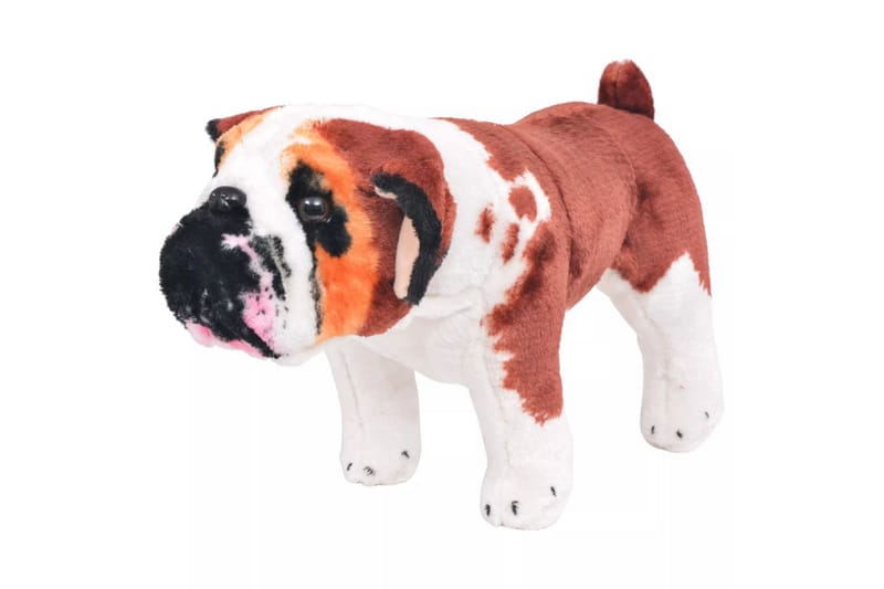 Stående leksakshund bulldog plysch vit och brun XXL - Vit - Mjukleksaker & gosedjur