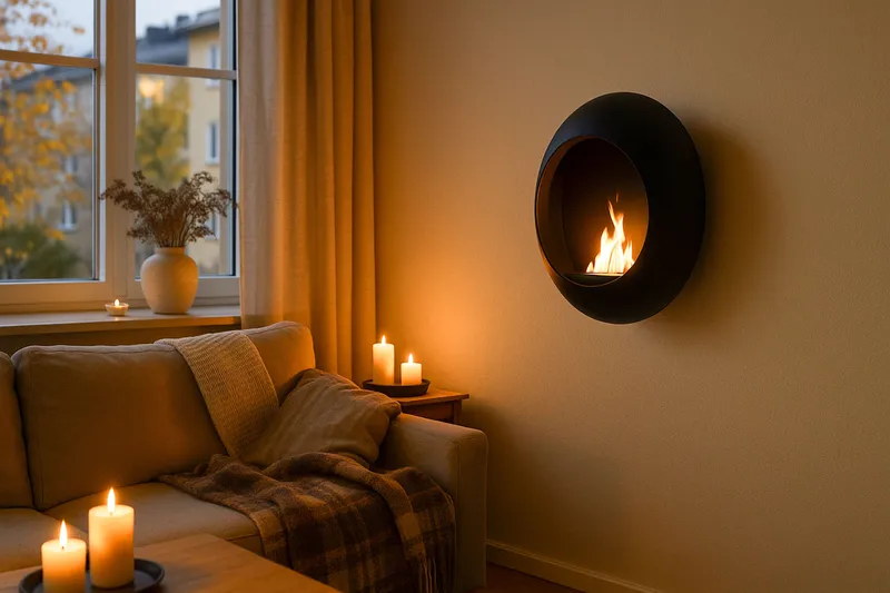 Corbo Liten Vägghängd Rund Etanolkamin 60x23x60 cm i Stål - Svart - Inredning - Kaminer - Kamin utan skorsten - Etanolkaminer