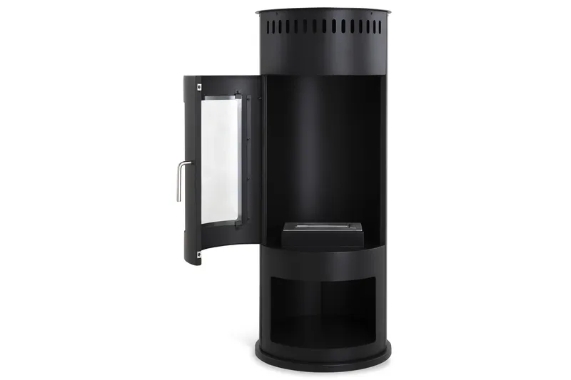 Corbo Fristående Rund Etanolkamin 112x45x45 cm i Glas och rostfritt stål - Svart - Inredning - Kaminer - Kamin utan skorsten - Etanolkaminer