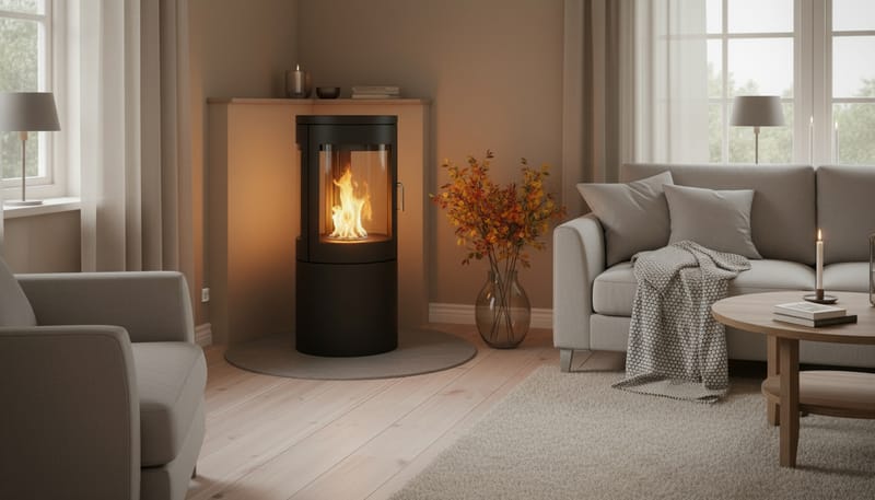 Corbo Fristående Rund Etanolkamin 95x45x45 cm i Glas och Rostfritt stål - Svart - Inredning - Kaminer - Kamin utan skorsten - Etanolkaminer