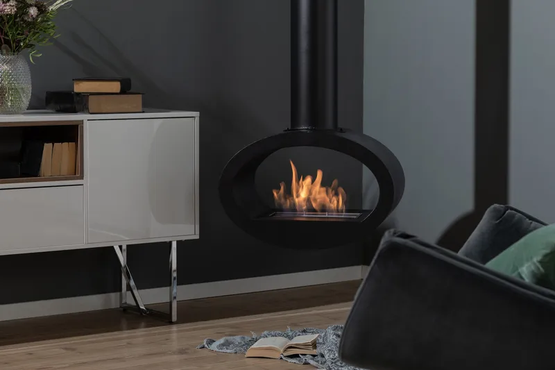 Mauro Takhängd Etanolkamin 190x60x40 cm i Stål - Svart - Inredning - Kaminer - Kamin utan skorsten - Etanolkaminer