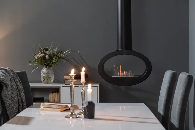 Mauro Takhängd Etanolkamin 190x60x40 cm i Stål - Svart - Inredning - Kaminer - Kamin utan skorsten - Etanolkaminer