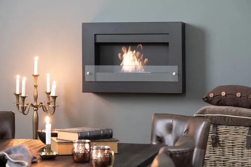 Vitalis Braskamin Bioetanol Vägghängd - Svart/Rostfritt Stål/Glas - Inredning - Kaminer - Kamin utan skorsten - Etanolkaminer