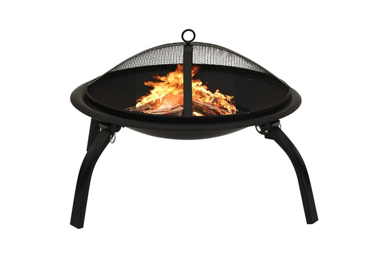 2-i-1 Eldstad med grill och eldgaffel 56x56x49 cm stål - Svart - Inredning - Kaminer - Utomhuskamin & eldstad